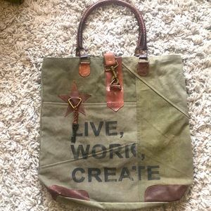 Mona B bag in Army green, leather trim, buckle.